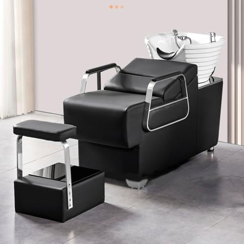 Friseurstuhl Mit Waschbecken Friseurwaschbecken Friseur Waschplatz Rückwärtswaschsessel Salon Friseursessel Waschsessel,Schwarz