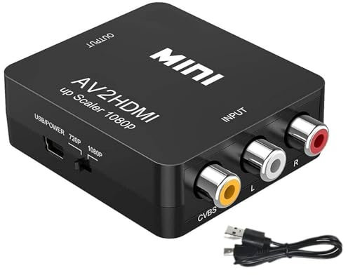 STFMHEZ RCA to HDMI 1080P AV RCA to HDMI Converter Composite CVBS AV to HDMI Video Audio Converter Adapter for PC Laptop Mini Xbox PS2 PS3 TV STB VHS VCR Camera DVD, Supporting PAL/NTSC