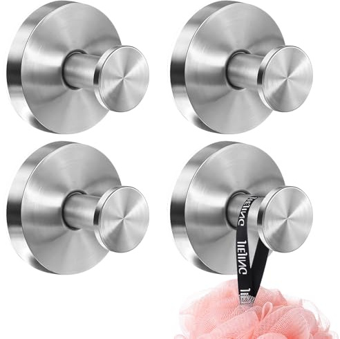 Hshenjhu 4 Piezas Gancho Ventosa, Plata Acero Inoxidable Colgador Toallas sin Taladro, Colgador Ventosa de Vacío, Ganchos con Ventosa para Colgar Toallas Pelotas de Baño Abrigos Sombreros etc