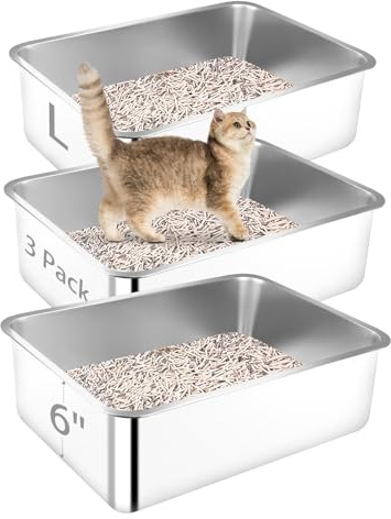 Bartuke 3er Set Edelstahl katzenklo XL, Große Katzentoilette, 50x35x15cm | Katzenklo Metall, Offene Katzentoilette für Katzen und Kleintiere, Antihaftbeschichtet, Geruchsfrei & Leicht zu Reinigen
