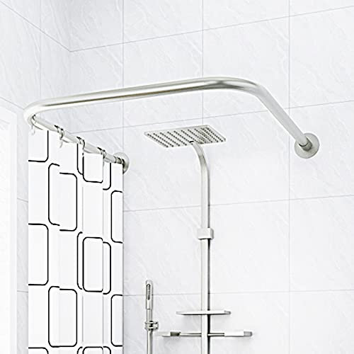 Asta per tenda da doccia regolabile a forma di U, design ad angolo, installazione senza fori, estensibile (70 110) x 100 x (70 110) cm, perfetta per vasche da bagno e aree doccia