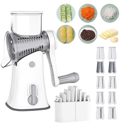 Picador de alimentos de cocina 5 en 1 2025, picador de alimentos 5 en 1, picador de alimentos, rallador giratorio de queso con mango para queso, verduras, cortador de mandolina de mano