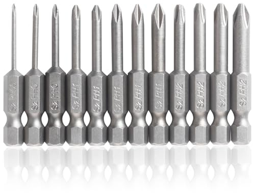 FyMosem 12Pcs Phillips Bits PH00 - PH2, 50MM Cross Head Screwdriver Bits | Magnetic Phillips Driver Bits Set, S2 Steel, Quick Change Hex Shank for Impact Drivers and DIY, Electronics, Home Repair Use