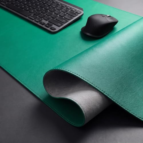 Midori Schreibtischunterlage, 80 x 40 cm PU-Leder Tischunterlage in Grün mit Randnähten | Mauspad mit rutschfester Kunstwildleder Unterseite