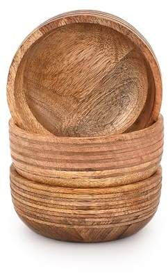 Kimona Desert Bowl Mango Wood Bowls for Snacks, Spices & Small Portions Modern Home & Entertaining Set of 3 (5 X 5 X 2)