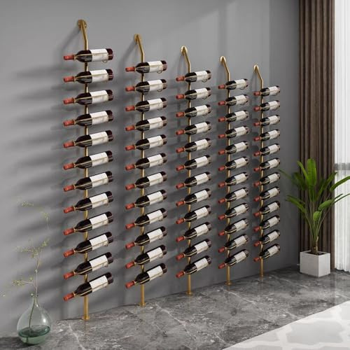 Botellero Vino Pared, estantería metálica para vinos de 12 Niveles, Altura 185cm, Sostenedor Negro del Almacenaje del Vino, para Cocina, Comedor, Bar, Bodega (Oro, Una Fila - 12 Botellas)