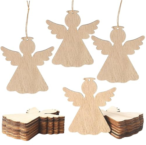 HERZONE 50pcs Holz Engel Anhänger Weihnachten Schutzengel 6mm Glücksbringer Weihnachtsdekoration (Vintage-A)