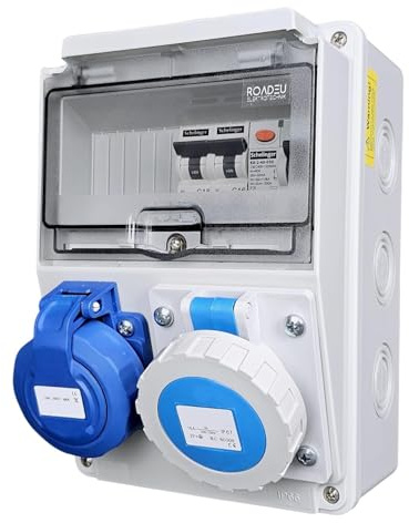 RoadEu Répartiteur de courant | Coffret de Distribution IP66 avec Prise 230V & Prise CEE 16A 3P | Tableau Électrique Précâblé avec Protections Intégrées | Pour Jardin, Atelier & Chantier
