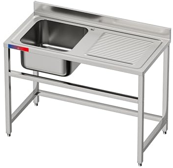 GASFRIT Fregadero Industrial Acero Inoxidable | 1 Seno con Escurridor | 1200x600x850mm | Barra de Refuerzo, Peto Sanitario y Patas Regulables, Ideal Hostelería, Bares y Cocinas Profesionales