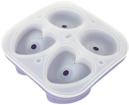 Amosfun Molde de Silicona para Cubitos de Hielo de 2.5 Pulgadas Forma de Corazón y Rosa, Color Violeta Claro, Bandeja para Hielo Grande 4 Piezas, Resistente al Congelador, Adecuado