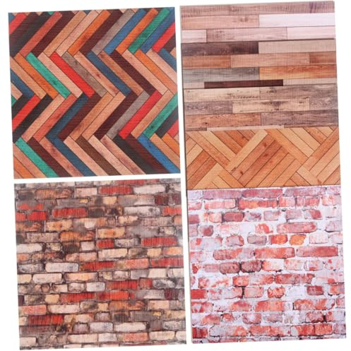 Abaodam Papel Pintado Autoadhesivo para Casa de Muñecas, Mini Papel Tapiz Vintage de PVC, 7 Hojas Diseño de Madera para Decoración de Interiores en Miniatura, Accesorios para Casas