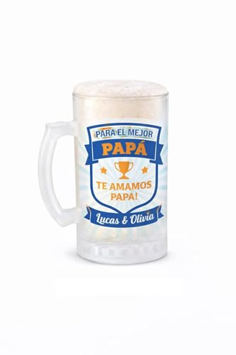Kembilove® Jarra de Cerveza Personalizada 50 cl de Vidrio Esmerilado Opaco – Foto o Texto – Asa Ergonómica – Ideal para Reuniones, Fiestas y Disfrutar la Cerveza en Casa