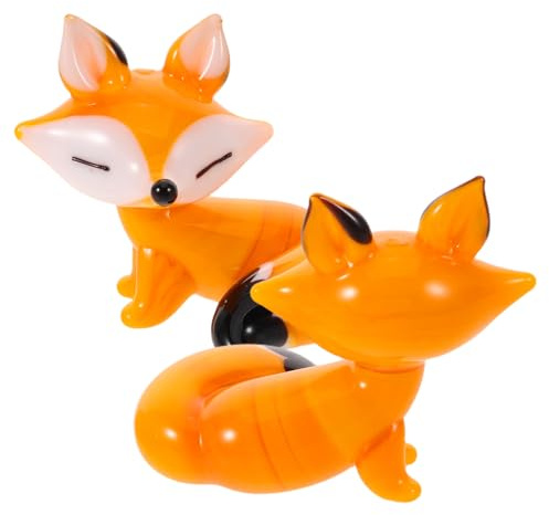 Tofficu Figuras Decorativas de Cristal Miniatura 2 Piezas Animalito Naranja | Adorno de Vidrio para Mesa y Salón, 2 Piezas, Color Naranja, Estilo Tierno, Figuras Pequeñas de Animales