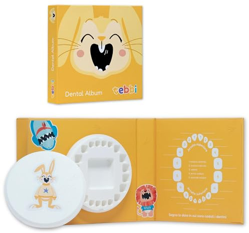 Tebbi Scatola per Denti da Latte Unisex, Realizzata in Italia con Materiali Sicuri e Igienici Dental Album Box Salva Ricordi Bambini [ITA] + Certificato Caduta Dentini GRATIS (Coniglio Giallo)