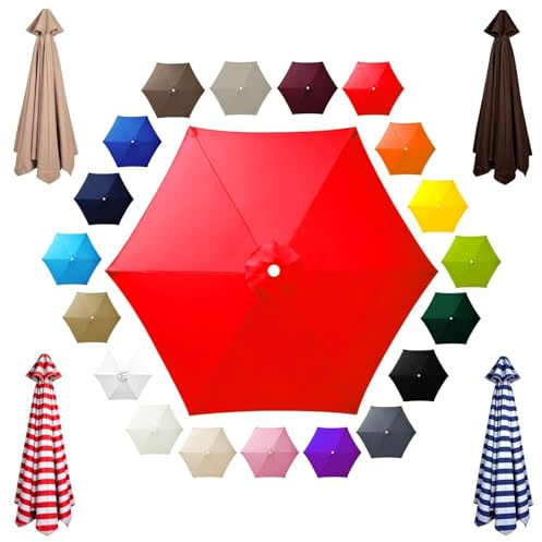 Ricambio Telo Ombrellone da Giardino 6 Stecche, Copertura Impermeabile Protezione UV per Ombrellone, 2m, 2.7m, 3.0m, 4.0m, Tessuto in Poliestere per Spiaggia, Terrazza(Bright red,2.5m/8.2ft)