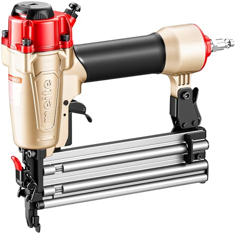 meite FK5040 2-in-1 Air Nailers & Staplers, Accepts Brad Nails 15-50 mm and Type 90 Staples 16-40 mm, Pneumatic 18 Gauge Brad Nailer and Narrow Crown Staple Gun for Upholstery Work