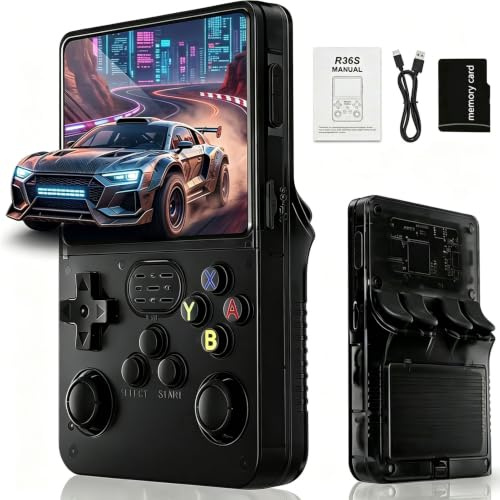 Retro Konsole, Handheld Spielkonsole mit 3,5 Zoll IPS Bildschirm, Dual Joysticks und 3500 mAh Akku, Tragbare Videospielkonsole (Tiefschwarz)