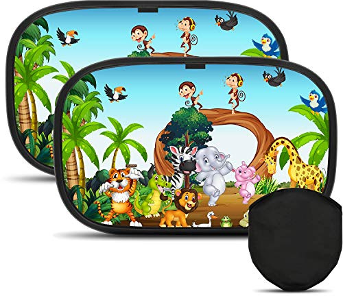 Car Sun Shade for Kids - Foldable Cling UV Blocker for Toddlers - Premium & Durable Sunshades for Pets and Children Great Traveling | 2 Pack Vehicle Window Blinds for Sun-Rays Protection