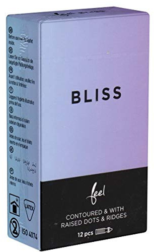Feel Bliss, gerippt genoppte Kondome, Noppen und Rippen, stimulierende Struktur für Eichel und Klitoris, 1 x 12 Stück
