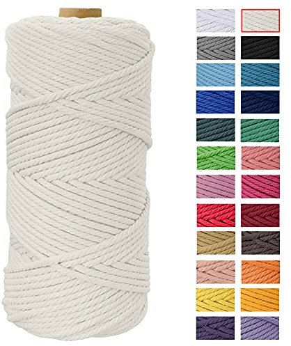 Macrame Cord 4mm x 109 Yards, JeogYong Thick Natural Cotton Cord Yarn Thread, 4-Strand Twisted Spool Twine String Cotton Rope for DIY Crafts, Wall Hangings, Plant Hangers, Home Decorations (Natural)