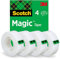 Scotch Magic Ruban Adhésif Invisible - 4 Rouleaux - 19mm x 33m - Usage Général pour la Réparation, l'Etiquetage et la Fermeture de Documents