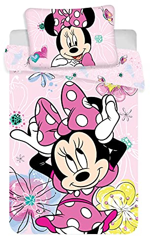 Minnie Maus Kinder Bettwäsche Set Schmetterling Butterfly rosa 100x135 cm, 40x60 cm, 100% Baumwolle