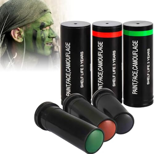 Tkekruh Kit de 3 Piezas de Pintura Facial de Camuflaje Juego de Maquillaje para Camuflaje,Camuflaje Palos de Maquillaje Camaleón Camuflaje Supervivencia Militar ejército ejército (1)