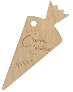minimutz Personalisierter Geschenkanhänger Schultüte aus Holz |Namensschild Holzanhänger Schulkind 14x6 cm
