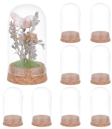 BENECREAT Barattoli Decorativi A Cupola Da 10 pz, Campana di Vetro con Campana In Vetro Cloche Da 4.7x9 cm con Base In Sughero per Riporre Fiori, Esemplari, Decorazioni Artigianali,Halloween Christmas