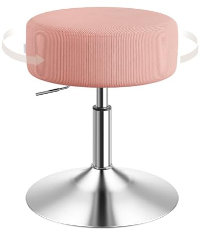 WOLTU Taburete Tocador Redondo, Silla de Maquillaje Giratoria, con Altura Ajustable para Salón, Cafetería y Bistro, Asiento Tapizado en Pana, Rosa Claro