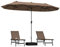 GOPLUS Parasol de Jardin Exterieur avec Pied, 4M Parasol Double Face avec LED, Manivelle et Ventilation, Grand Parasol Extérieur pour 6 Personnes pour Marché, Piscine, Terrasse, Balcon (Café)