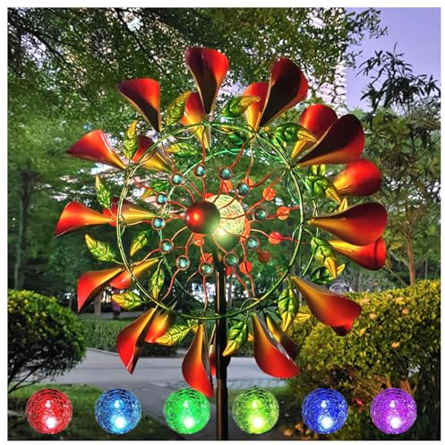 HAZARA Solar Solar Windrad 210cm Groß Magische WindmüHle Aus Metall Edelstahl Kugellager FüR Terrasse Und Garten