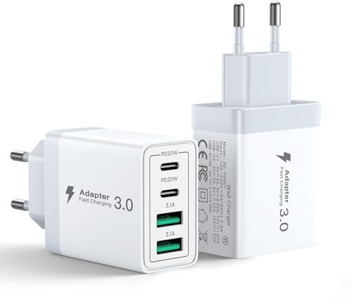 2Pack Chargeur USB C 40W Rapide Multiple Prise USB C pour iPhone 16 15 14 13 12 11 Pro Max XS XR SE 8 7 6S Plus Mini, iPad, Samsung Galaxy - 4-Port Adaptateur Secteur Type C