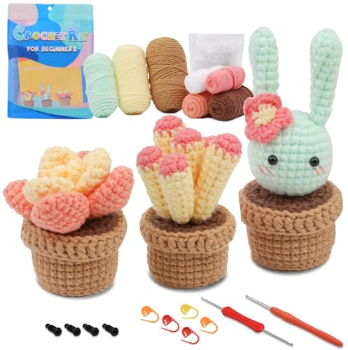 LURNODY Kit de Ganchillo para Principiantes, Paquete de Ganchillo para Principiantes, Animales Crochet Kit Ganchillos, Juego de Agujas de Ganchillo con Bolsa de Ganchillo Apto para Adultos y Niños