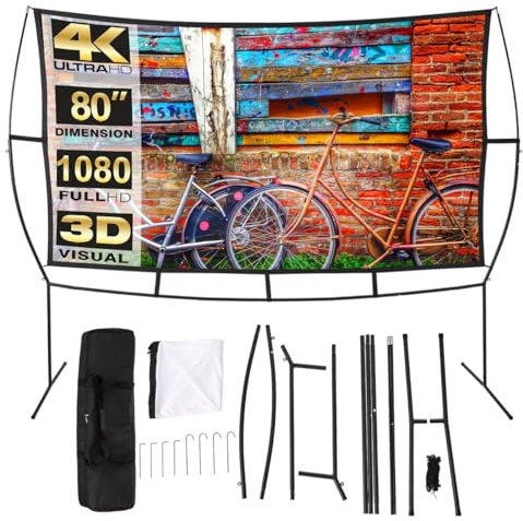 INMOZATA 100 Inch Projector Screen and Stand 100/227x127cm Foldable Portable Projector Screen with Carry Bag, 16:9 4K HD Indoor Outdoor Projection Screen for Camping Home Theater (100/227x127cm)