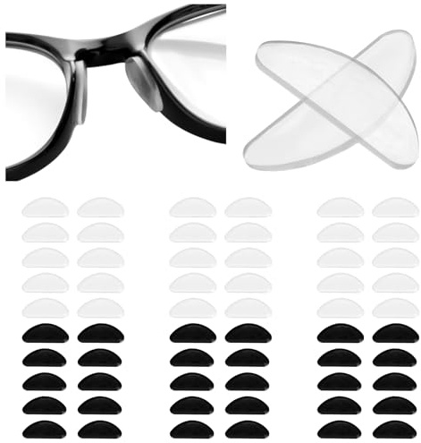 30 Paar Silikon Nasenpads Brille Selbstklebend Set Rutschfeste Brillen Nasenpads D-Förmige Rutschfeste Brillenpads Für Brille Weiche Nasengriffe Für Brillen Sonnenbrillen (Transparent, Schwarz)