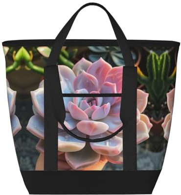 Bolso grande con estampado suculento para adultos, resistente, para picnic, playa, camping, bolsa de gran capacidad, color negro, talla única, negro, tamaño único, Negro , Talla única