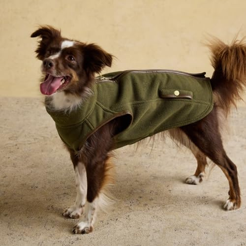Rosewood x Joules Khaki Fairbourne Dog Fleece, Large – Soft and Warm Zip-Up Pet Fleece, Cosy Luxury Dog Gilet Jacket for Autumn & Winter Walks