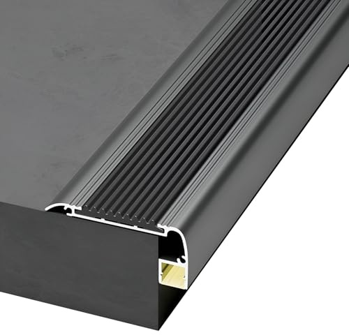 Perfil de aluminio para borde de escalera con canal LED, perfil antideslizante en forma de L para escalón interiores y exteriores, longitud 100/134 cm(Zwart,120cm/47 In)