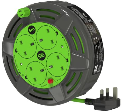 SLx 5m Extension Lead Reel, 4 Socket, 13A with Thermal Cut-Out