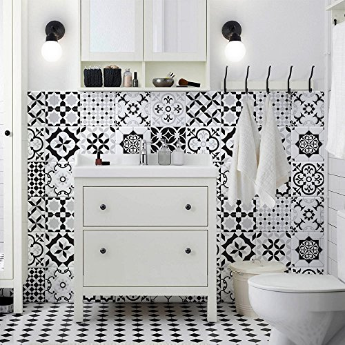 RE-COVERTILES - Stickers Carrelage Cuisine et Bain Carreaux Adhésifs en PVC Imperméables Anti-rayures Autocollants Décoratifs Mur Peel and Stick - Modèle 72 Pcs 10x10 cm PS00165 Made in Italy