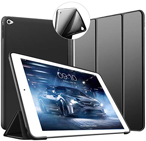 VAGHVEO Funda iPad Air 2, Ligera Silicona Soporte Smart Cover [Auto-Sueño/Estela], Cubierta Trasera de TPU Suave Cáscara para Apple 9.7 Pulgadas iPad Air 2 (Modelo: A1566, A1567), Negro