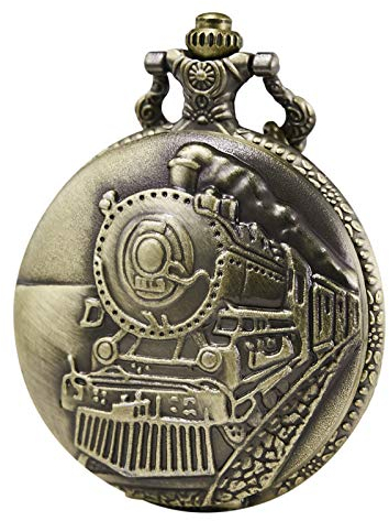 MORFONG Herren Damen Taschenuhr Analog Quarzwerk mit Kette Dampflokomotive Bronze
