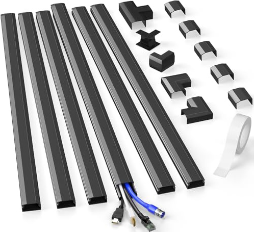 Delamu Kabelkanal Schwarz Selbstklebend, 2.16M (6 Stück - 30x17 mm) Kabelschacht Wand, PVC Kabelkanäle Aussenbereich Wetterfest für TV und Computer im Home Office