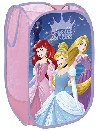 SUPERDIVER - Disney Princess Collapsible Storage Basket - Official License - Ideal for Toys & Clothes - 14x14x23 inches - Easy to Use & Foldable - Perfect for Kids.