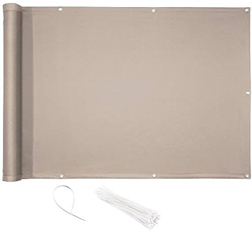 CelinaSun Sichtschutz Balkon 0,9 x 4 m Taupe PES Balkonbespannung mit Kabelbinder wasserabweisend Balkonumrandung