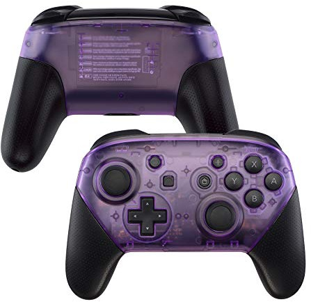 eXtremeRate Grips Case Cover für Nintendo Switch Pro Controller, Matt DIY-Ersatz Faceplate Shell & Rückseite Gehäuse Set Zubehör für Nintendo Switch Pro(Transparent Lila)-Kein Controller