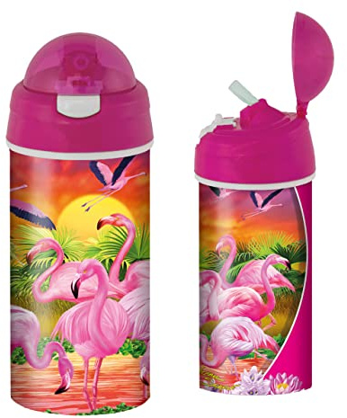 3D LiveLife Gourde - Flamants Roses de Deluxebase. plastique Animaux Lenticulaire 3D avec Paille. Gourde pour enfants 600 ml avec illustrations originales de l'artiste renommé Michael Searle