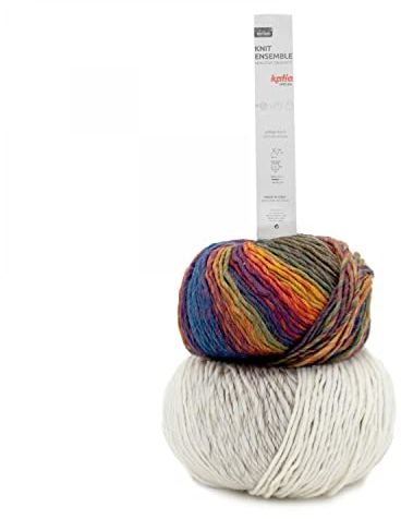 FIL Katia Neu! 250g Knit Ensemble - Farbe: 404 - Naturweiß-braun-herbstfarben - Stricke oder Häkle einen Rundschal und eine Mütze aus der Limited Edition.