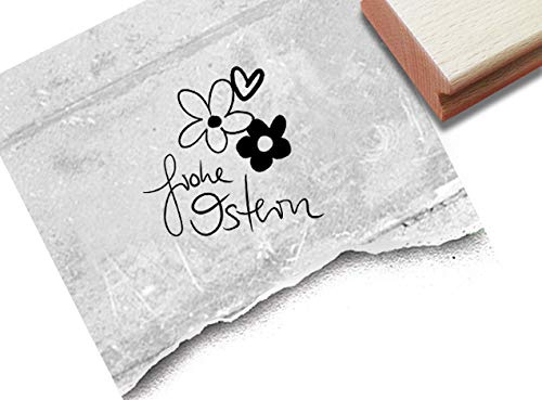 Stempel Osterstempel Frohe Ostern mit Blumen - Textstempel Handschrift Osterfest Karten Geschenkanhänger Osterdeko Tischdeko Scrapbook - zAcheR-fineT